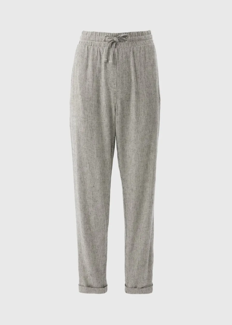 Trousers>Papaya Black Linen Blend Stripe Tapered Trousers