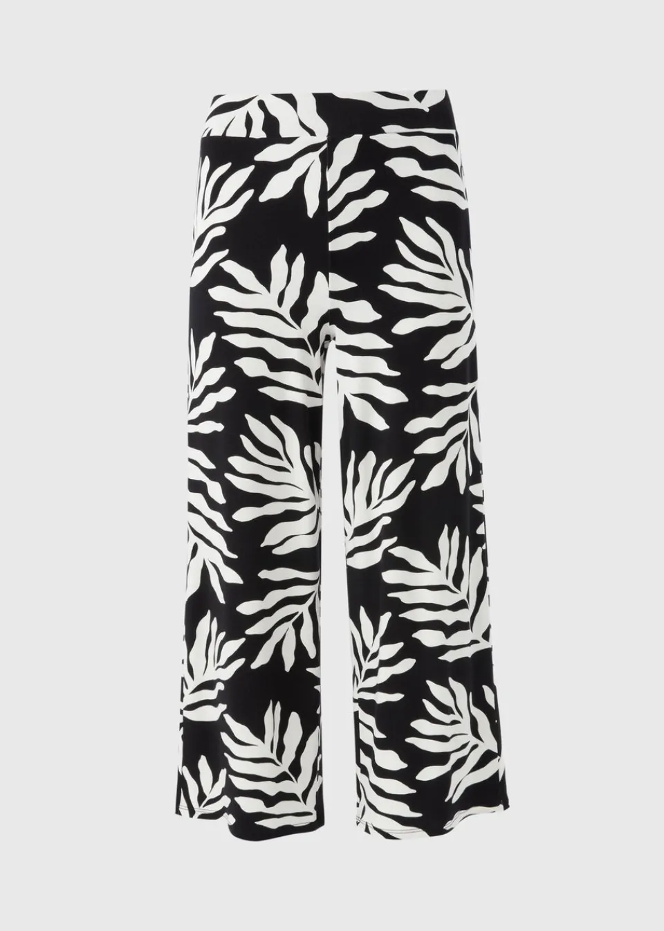 Trousers>Papaya Black Mono Leaf Crop Wide Leg Trousers