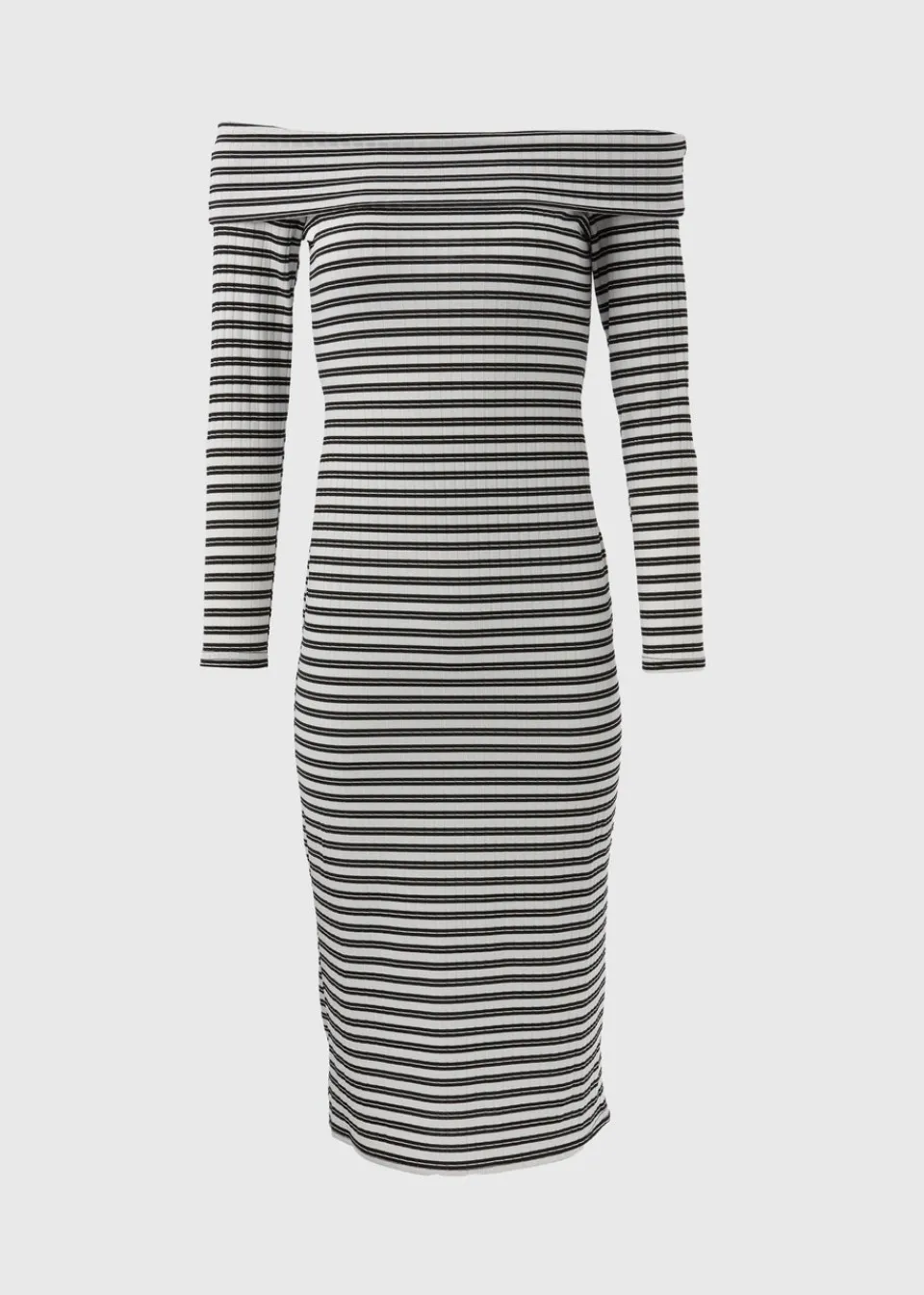 Dresses>Papaya Black Mono Ribbed Bardot Dress