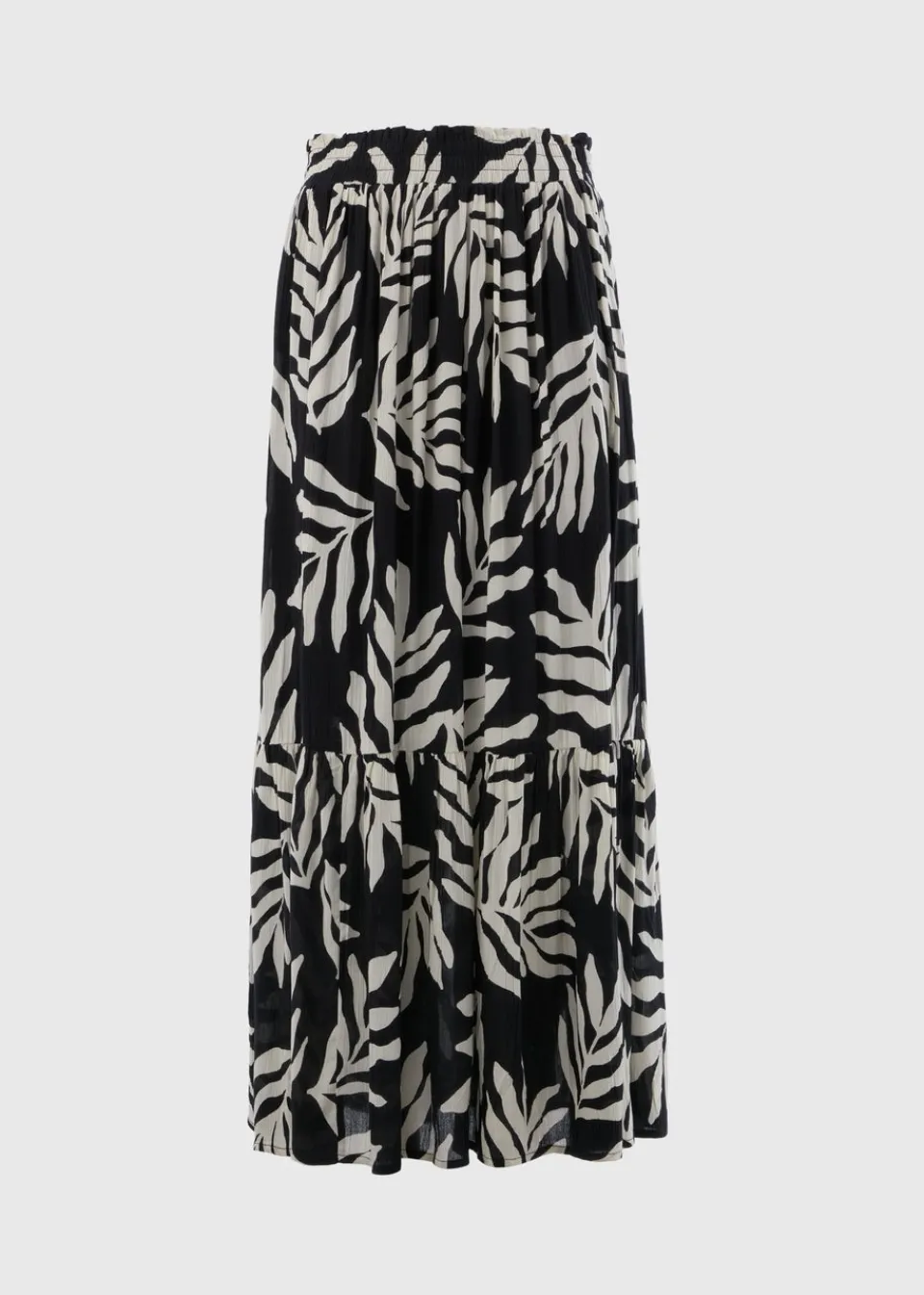 Skirts>Papaya Black Monochrome Leaf Cheesecloth Maxi Skirt