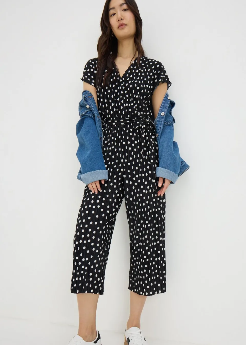 Jumpsuits & Playsuits>Papaya Black Monochrome Spot Plisse Culotte Jumpsuit