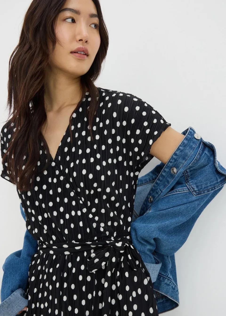 Jumpsuits & Playsuits>Papaya Black Monochrome Spot Plisse Culotte Jumpsuit
