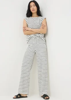 Trousers>Papaya Holiday Black Monochrome Stripe Towelling Wide Leg Trousers