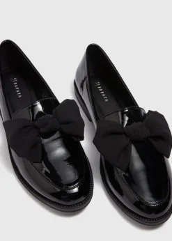 Footwear>Papaya Black Patent Bow Loafers