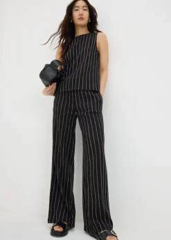 Co-Ord Sets>Papaya Black Pin Stripe Co Ord Wide Leg Trousers