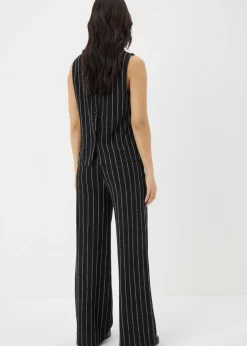 Co-Ord Sets>Papaya Black Pin Stripe Co Ord Wide Leg Trousers