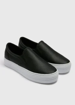 Footwear>Papaya Black Platform Slip On Shoes