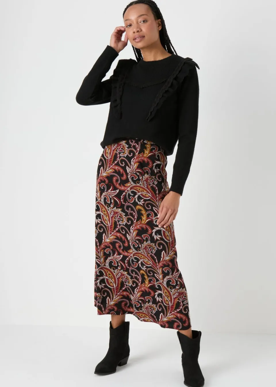 Tops>Papaya Pointelle Frill Knitted Jumper Black