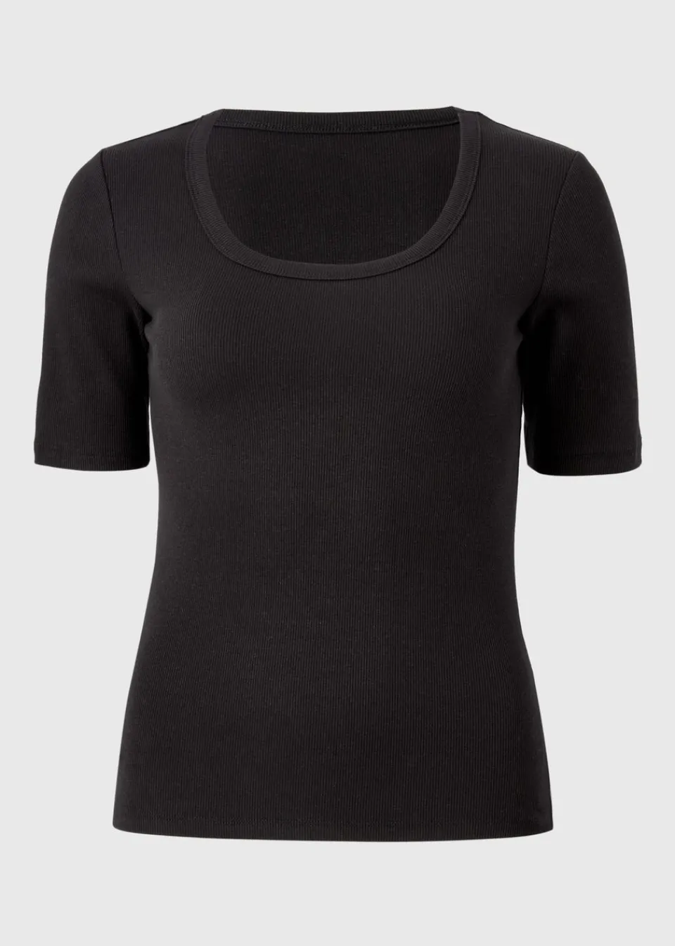 T-Shirts>Papaya Black Ribbed Scoop Neck Top