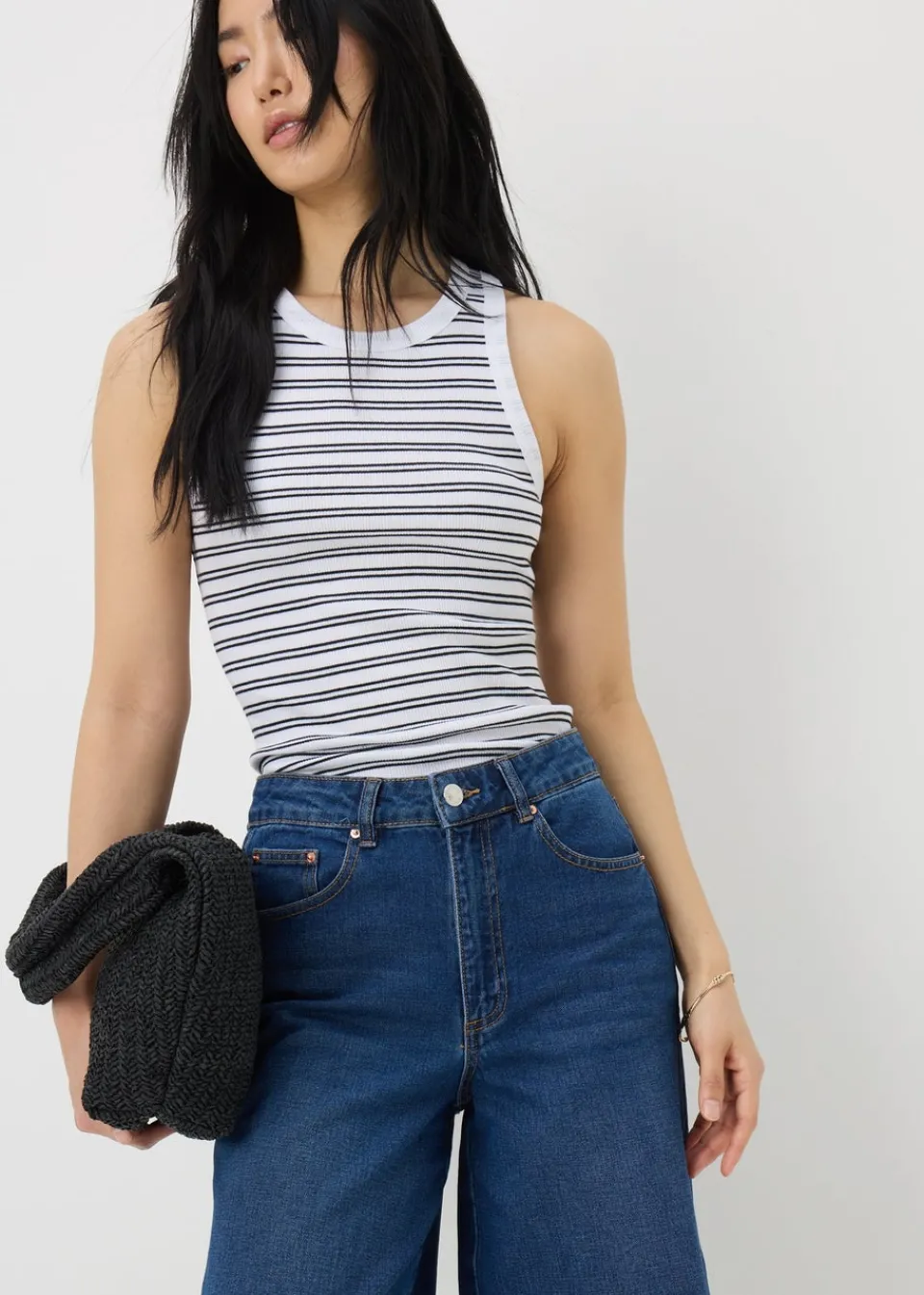 Tops>Papaya Black Ribbed Stripe High Neck Racer Back Vest Top