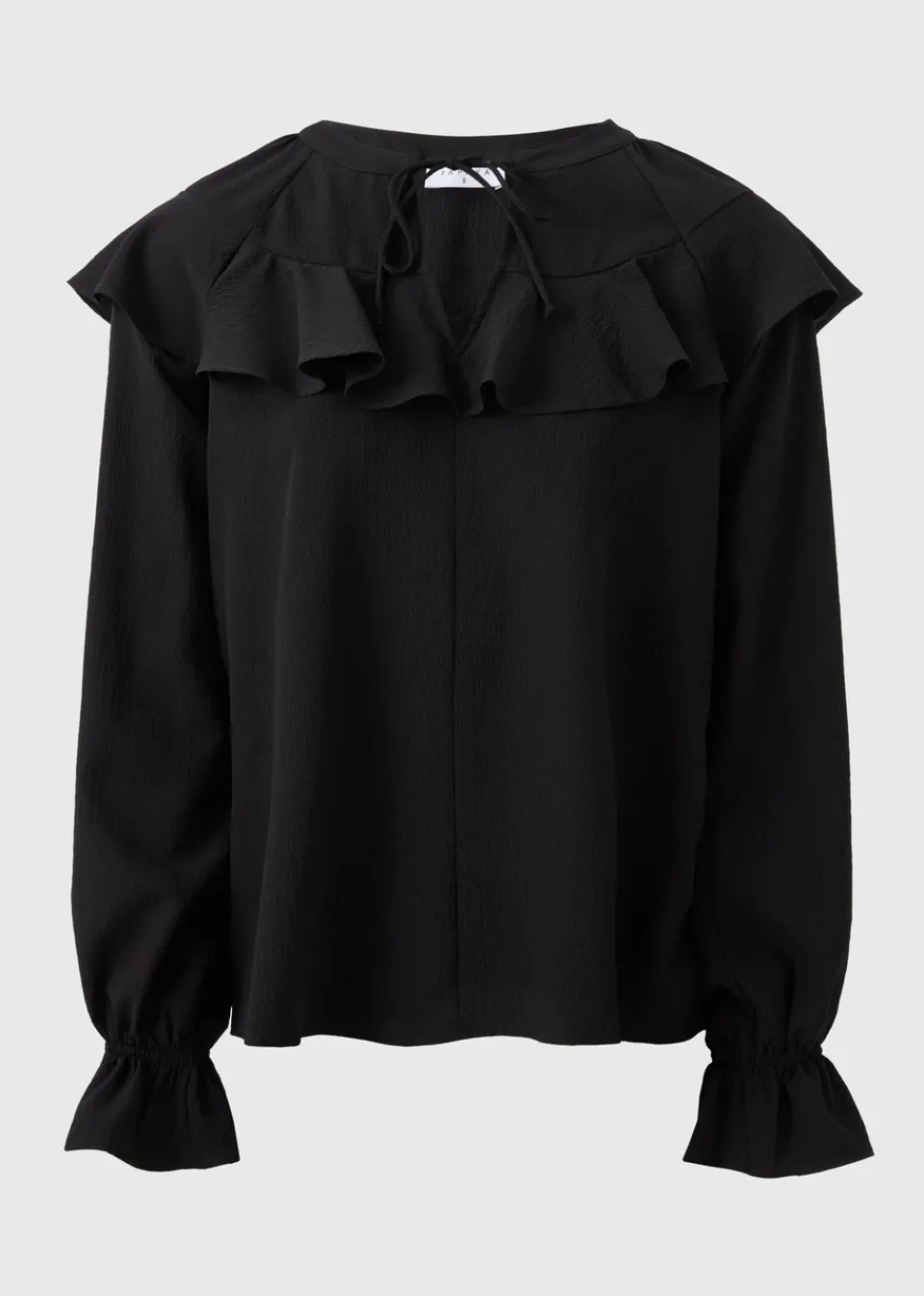 Tops>Papaya Black Ruffle Tie Neck Blouse