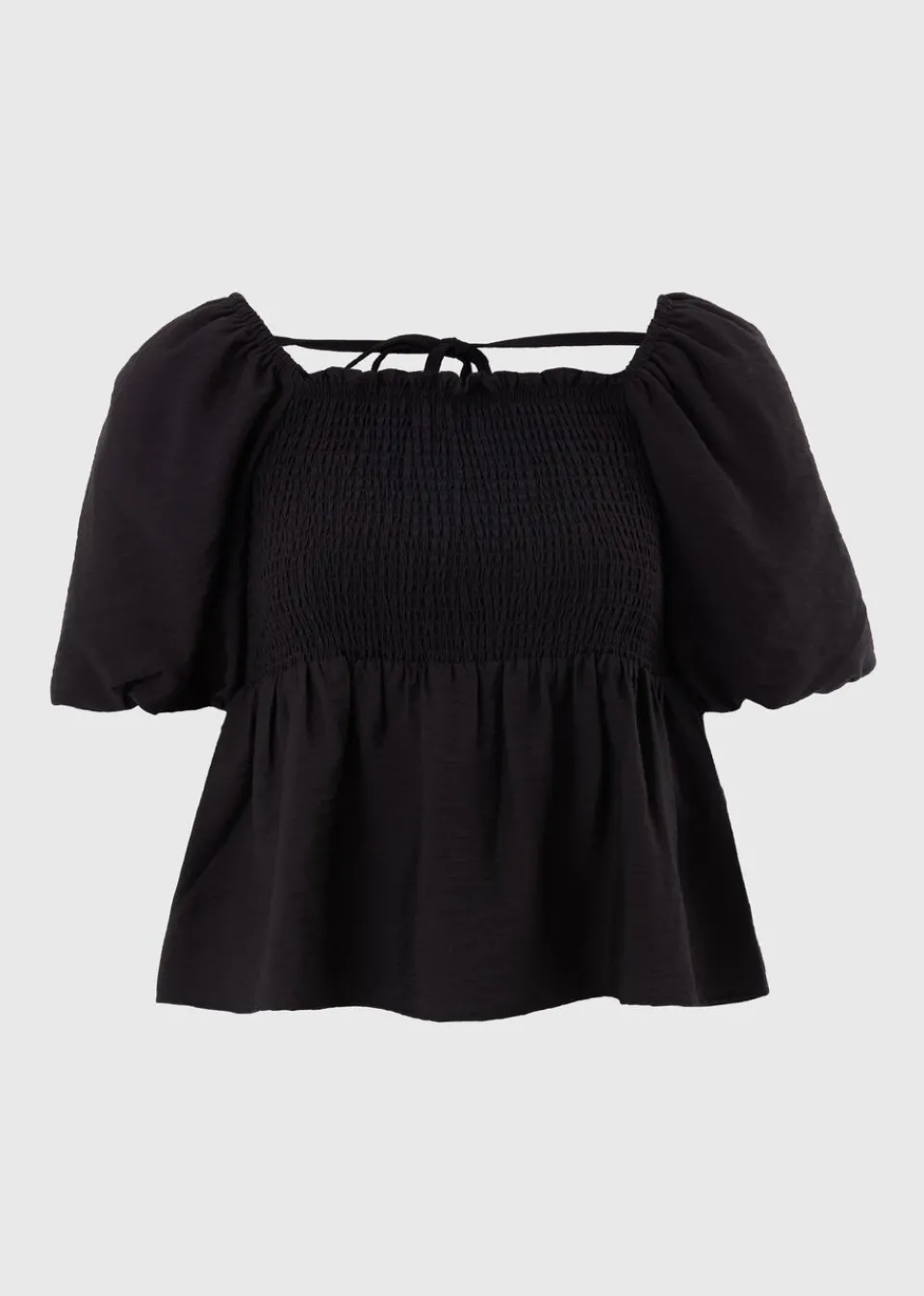 Tops>Papaya Black Shirred Tie Back Blouse