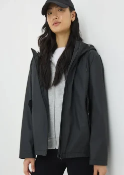 Coats & Jackets>Papaya Short Rubberised Parka Jacket Black