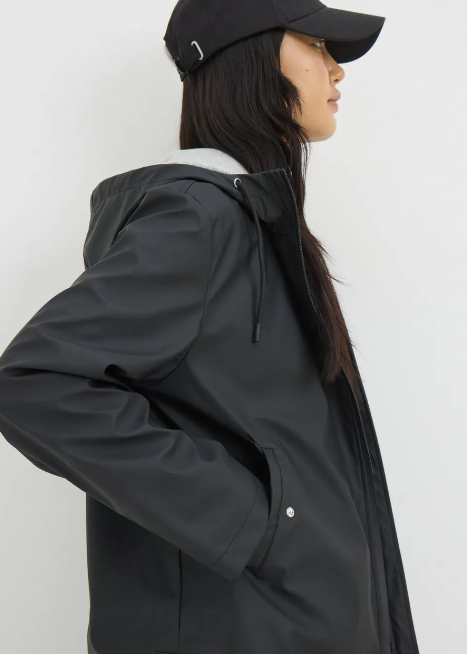 Coats & Jackets>Papaya Short Rubberised Parka Jacket Black