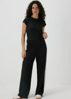 Trousers>Papaya Side Stripe Wide Leg Trousers Black