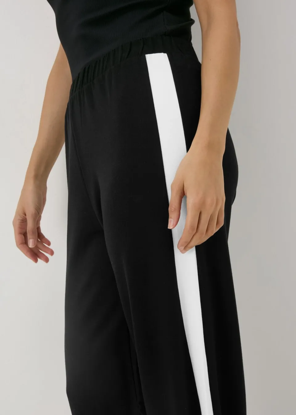Trousers>Papaya Side Stripe Wide Leg Trousers Black