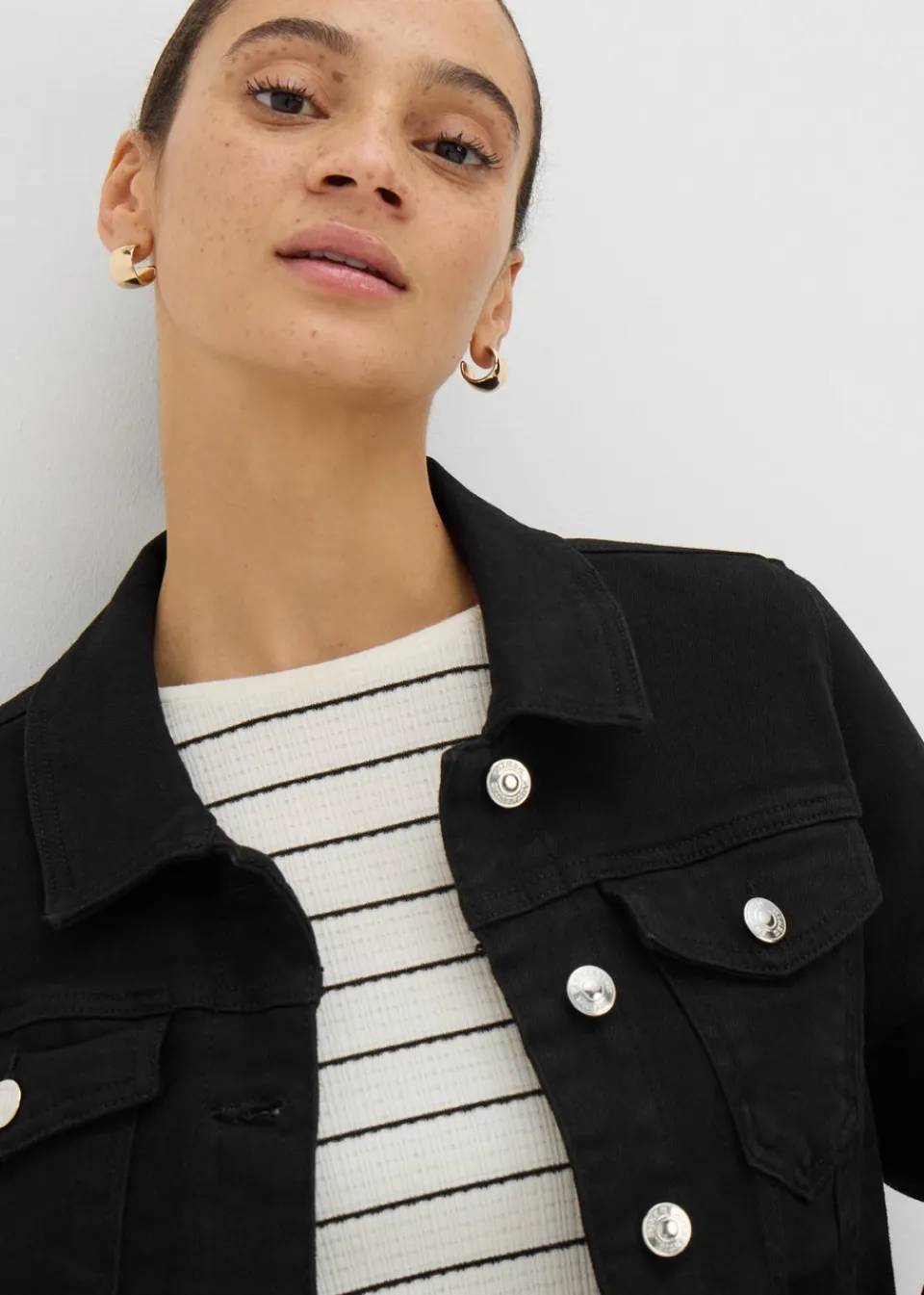 Coats & Jackets>Papaya Denim Black Stretch Denim Jacket