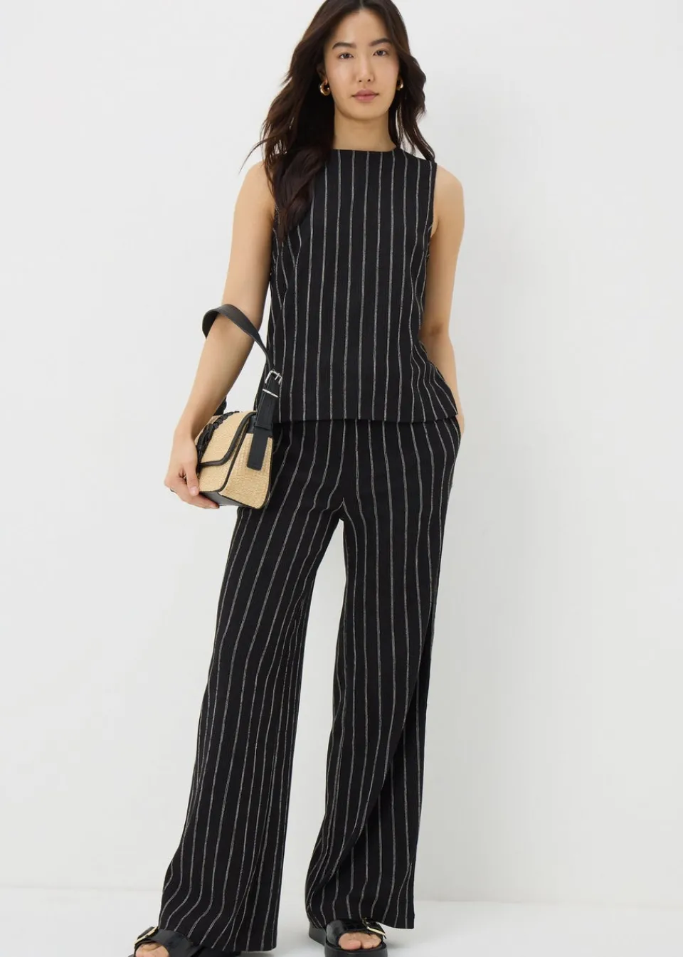 Tops>Papaya Black Stripe Button Back Co Ord Vest