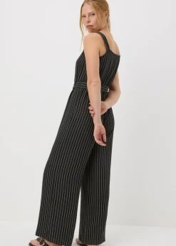 Jumpsuits & Playsuits>Papaya Stripe Button Front Jumpsuit Black