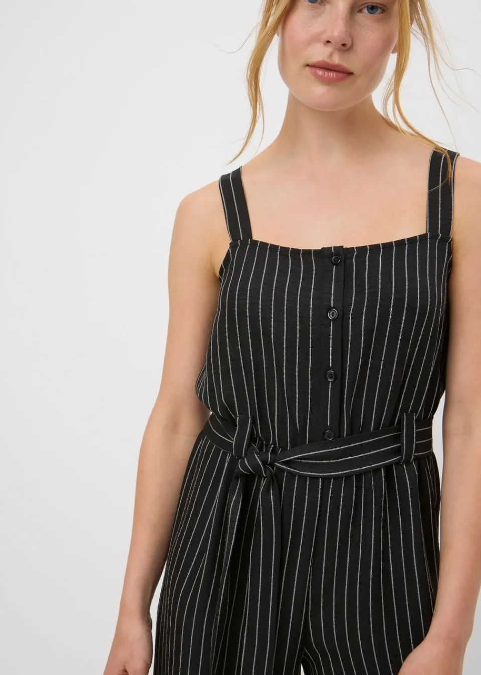 Jumpsuits & Playsuits>Papaya Stripe Button Front Jumpsuit Black