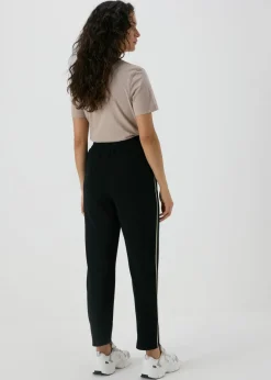 Trousers>Papaya Black Tapered Side Pipe Detail Jogging Bottoms