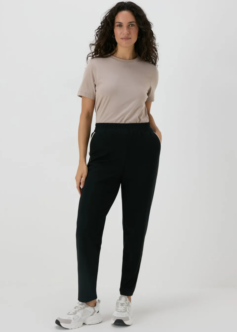 Trousers>Papaya Black Tapered Side Pipe Detail Jogging Bottoms