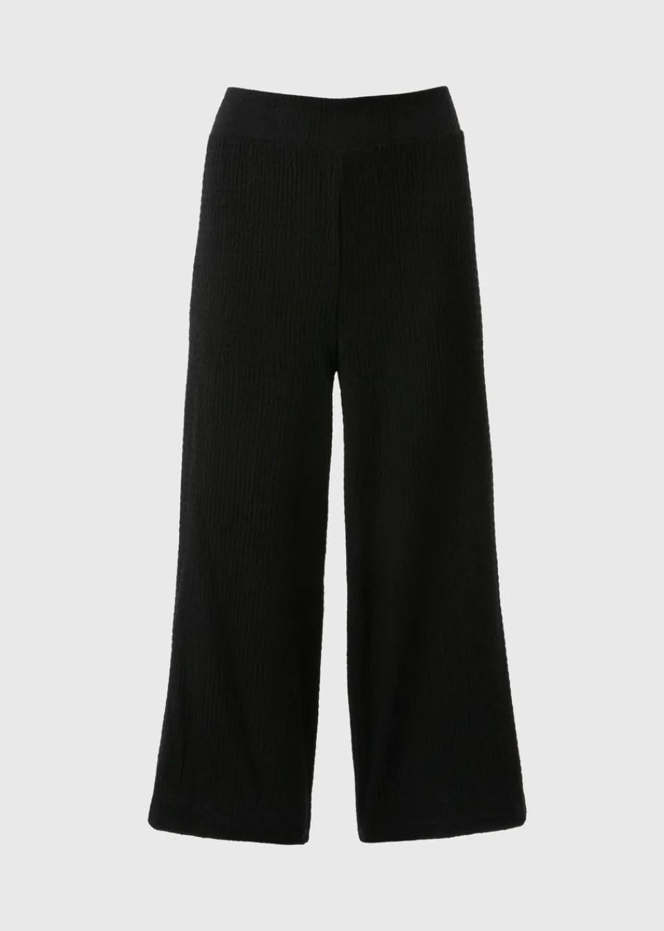 Trousers>Papaya Black Textured Cropped Wide Leg Trousers