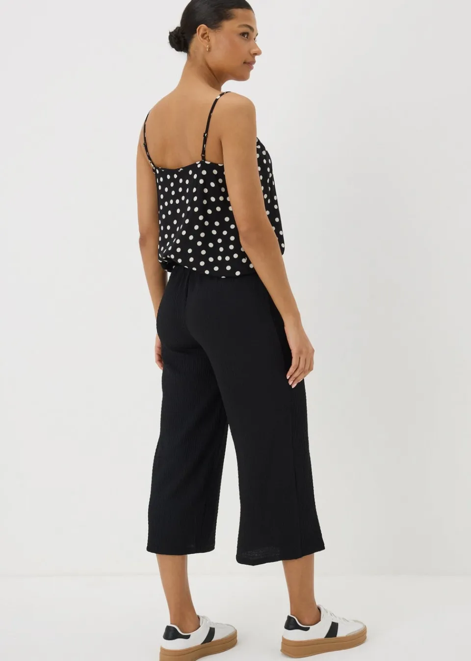 Trousers>Papaya Black Textured Cropped Wide Leg Trousers