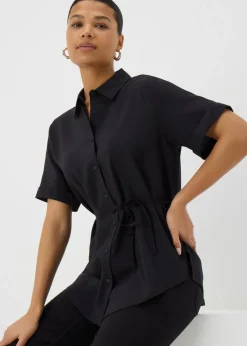 Tops>Papaya Black Tie Waist Longline Shirt