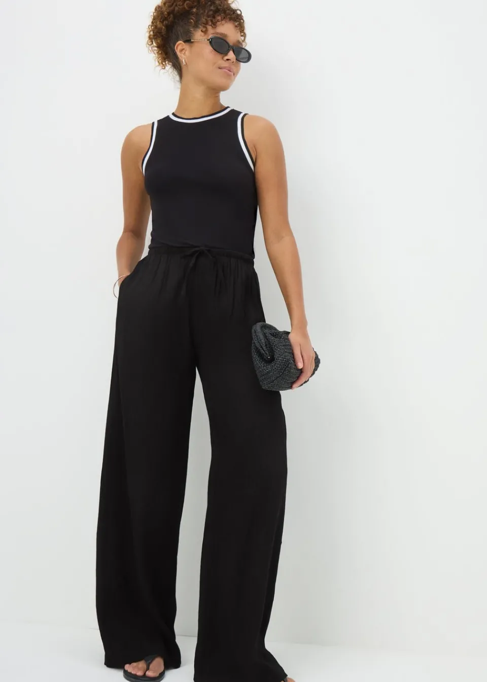 Trousers>Papaya Wide Leg Trousers Black