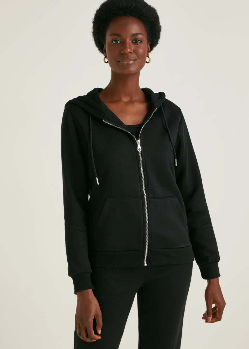 Tops>Papaya Black Zip Up Hoodie