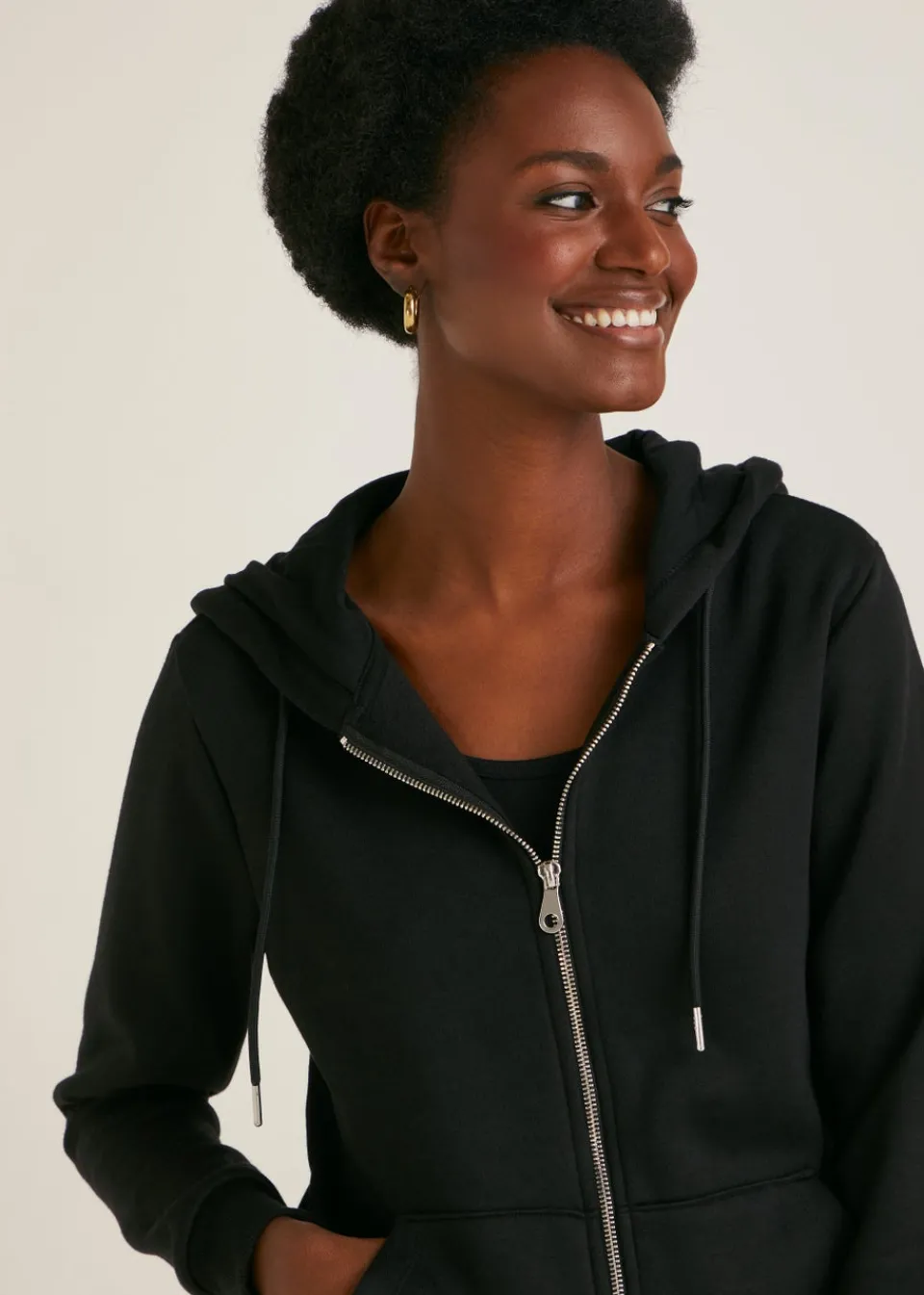 Tops>Papaya Black Zip Up Hoodie