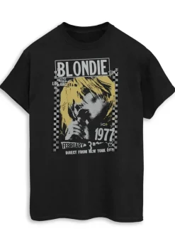 T-Shirts>Blondie Los Angeles 1977 Women Black Printed Boyfriend Fit Music T-Shirt