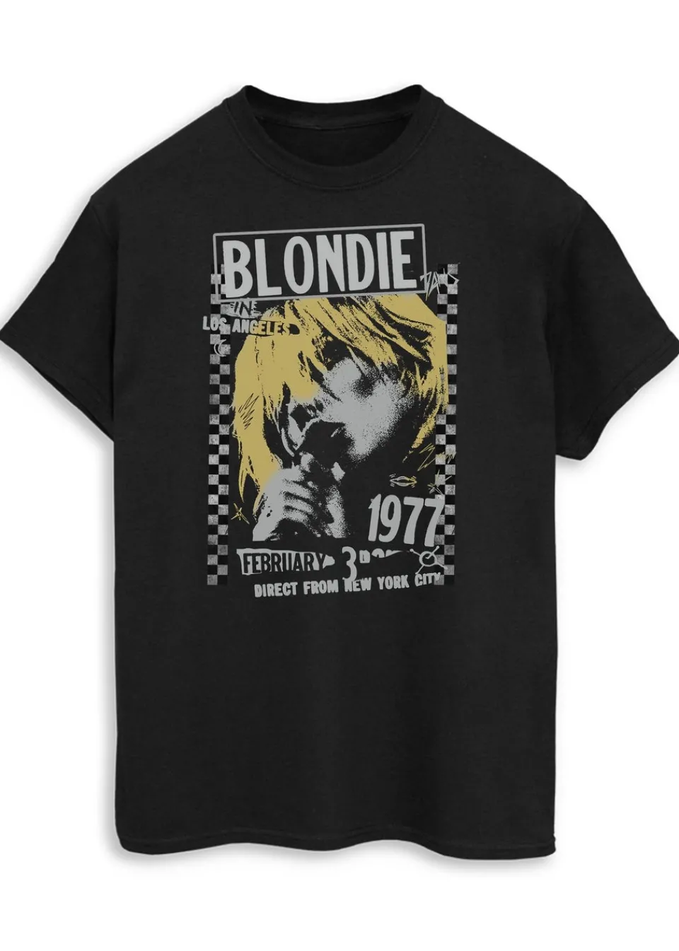 T-Shirts>Blondie Los Angeles 1977 Women Black Printed Boyfriend Fit Music T-Shirt