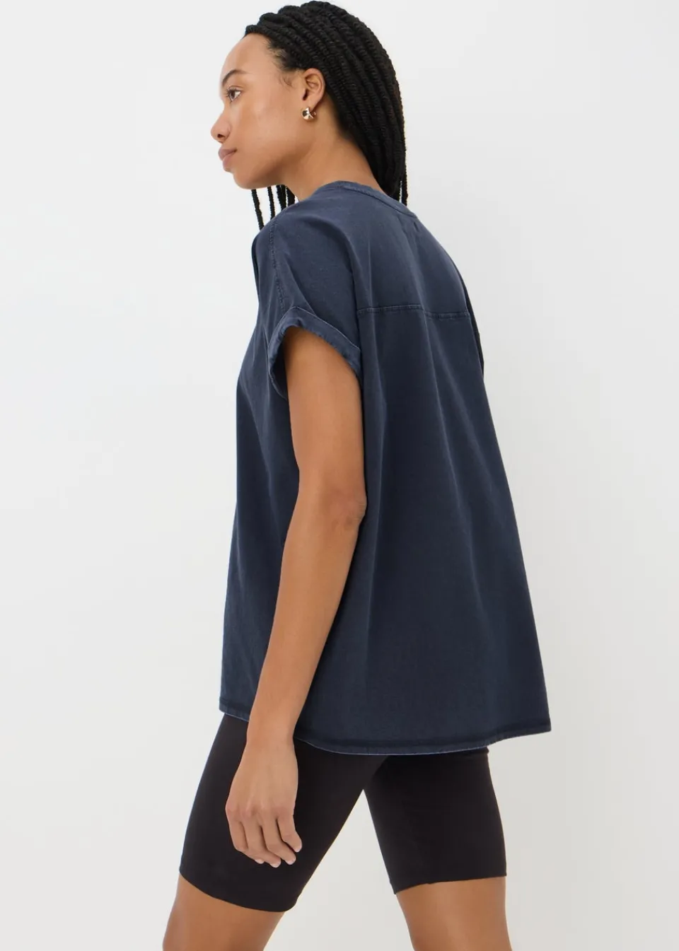 T-Shirts>Papaya Blue Acid Wash Longline T-Shirt