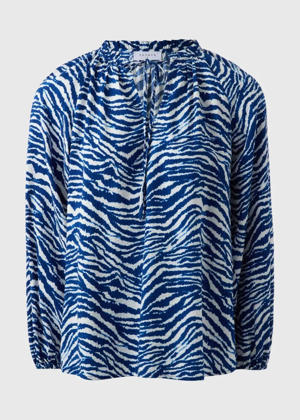 Tops>Papaya Blue Animal Print Tie Neck Blouse