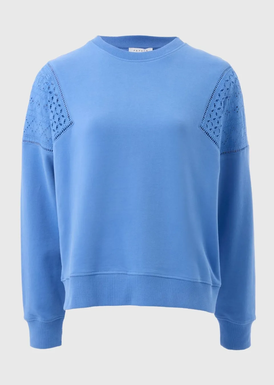 Tops>Papaya Blue Broderie Anglaise Detail Sweatshirt