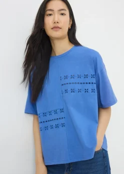 T-Shirts>Papaya Blue Broderie Patchwork T-Shirt