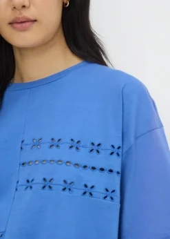 T-Shirts>Papaya Blue Broderie Patchwork T-Shirt