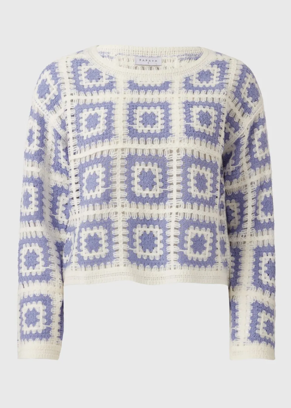 Tops>Papaya Blue Crochet Patchwork Jumper