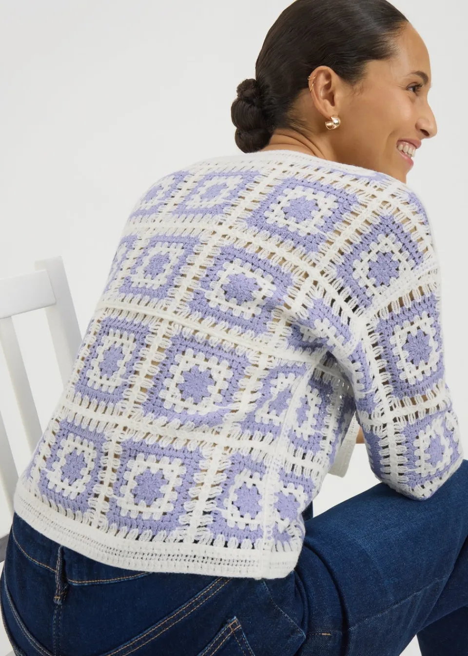 Tops>Papaya Blue Crochet Patchwork Jumper