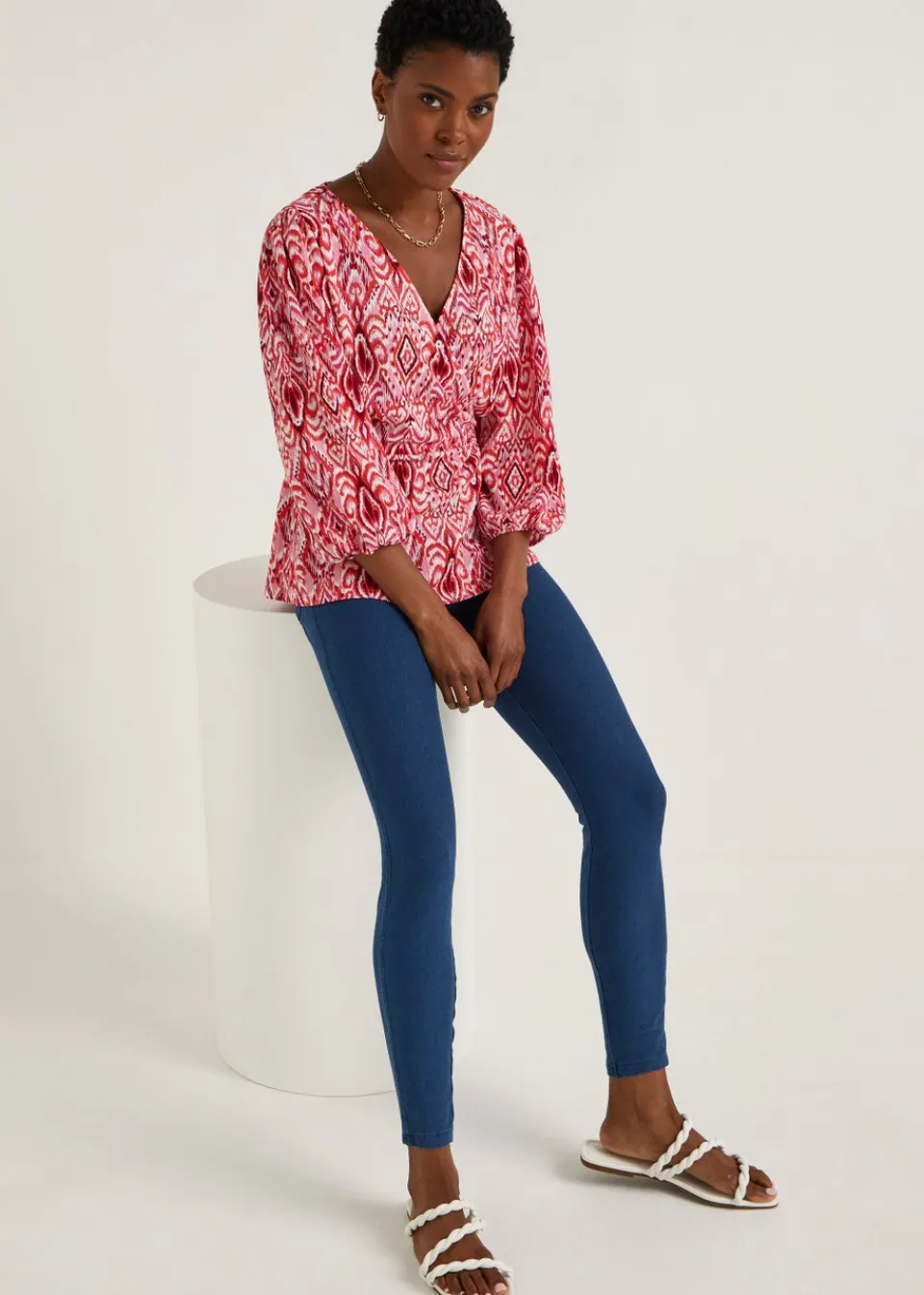 Leggings>Papaya Denim Look Ankle Length Leggings Blue