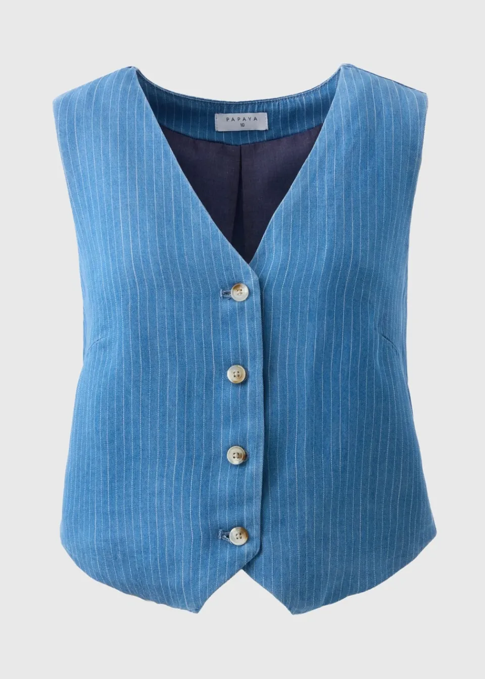 Tops>Papaya Blue Denim Pinstripe Co Ord Waistcoat