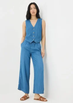 Trousers>Papaya Blue Denim Pinstripe Wide Leg Co Ord Trousers