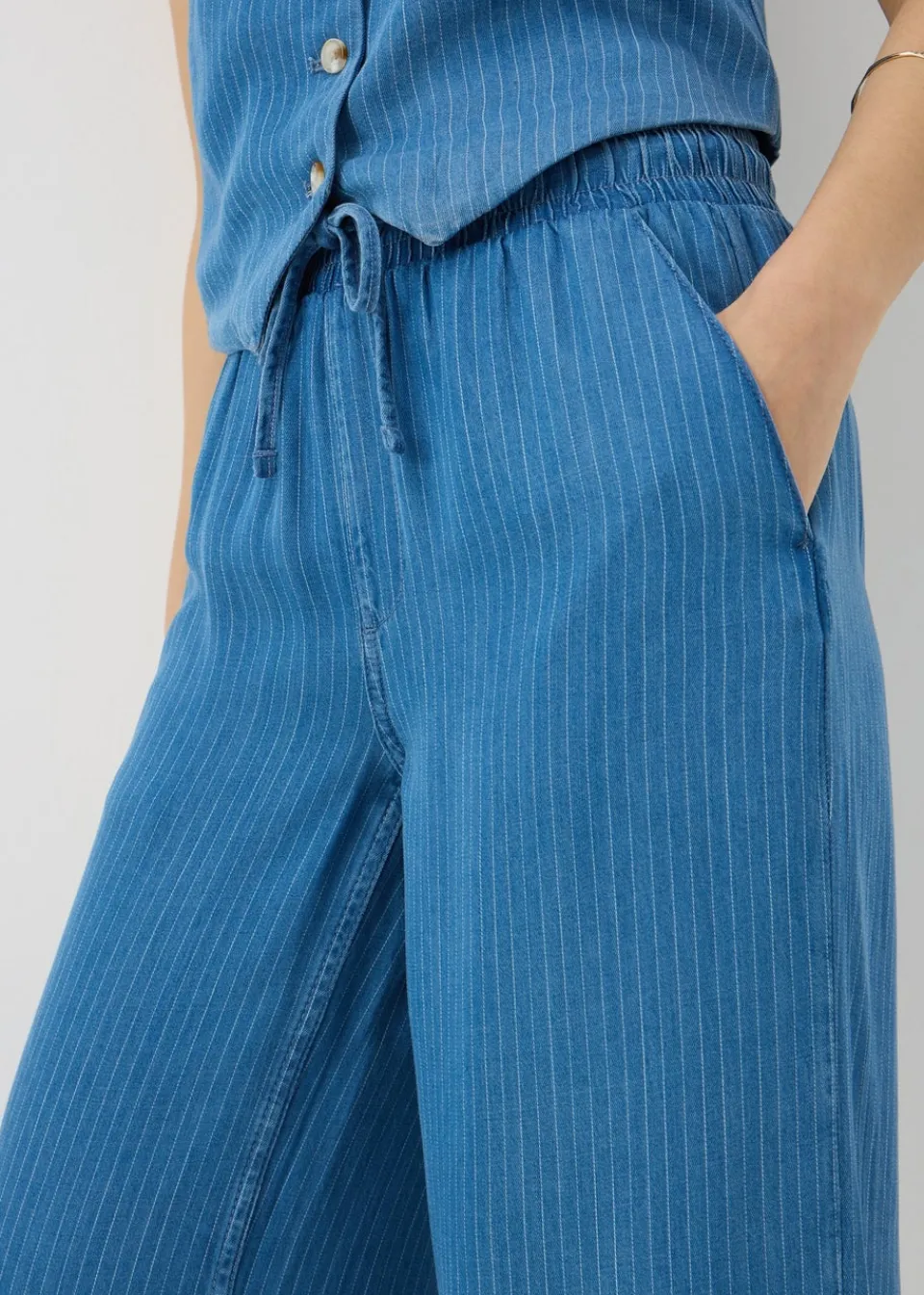 Trousers>Papaya Blue Denim Pinstripe Wide Leg Co Ord Trousers