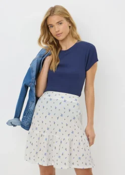Skirts>Papaya Blue Ditsy Floral Textured Mini Skirt