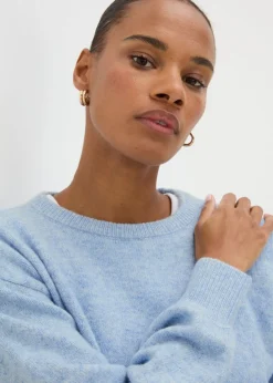 Knitwear>Papaya Blue Knitted Crew Neck Jumper