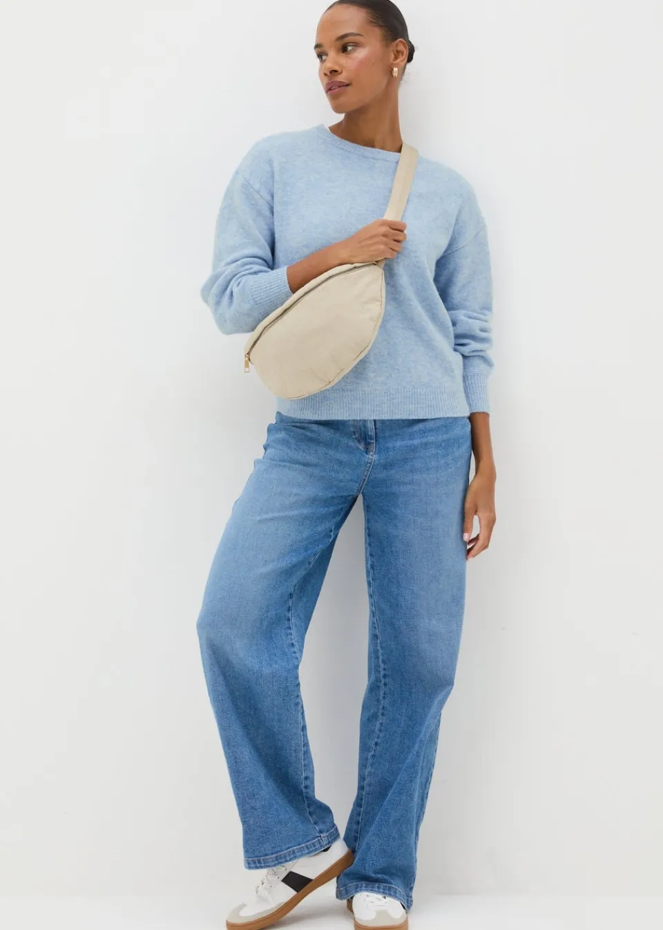 Knitwear>Papaya Blue Knitted Crew Neck Jumper