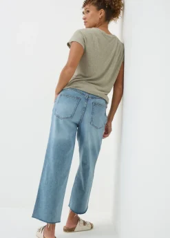 Jeans & Jeggings>Papaya Denim Blue Light Wash Wide Leg Cropped Jeans