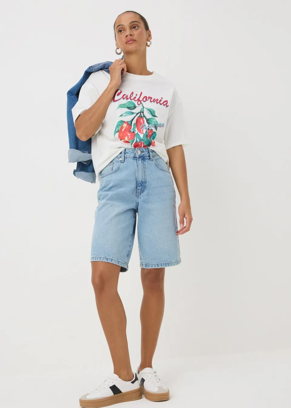 Shorts>Papaya Denim Blue Lightwash Relaxed Knee Length Shorts